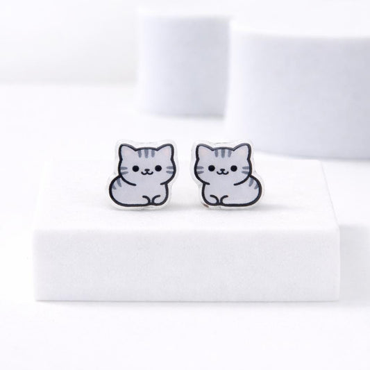Cat Loaf Earrings, Cute Kawaii Cat Earrings, Hypoallergenic Titanium Posts for Sensitive Ears