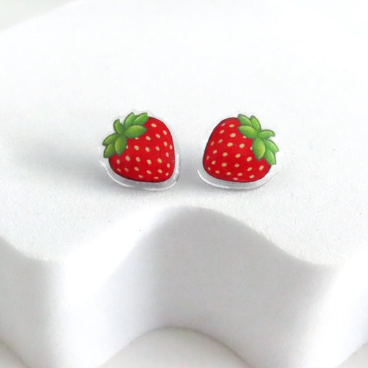 Strawberry Fruit Earrings, Summer Fruit Jewelry, Titanium Posts Hypoallergenic