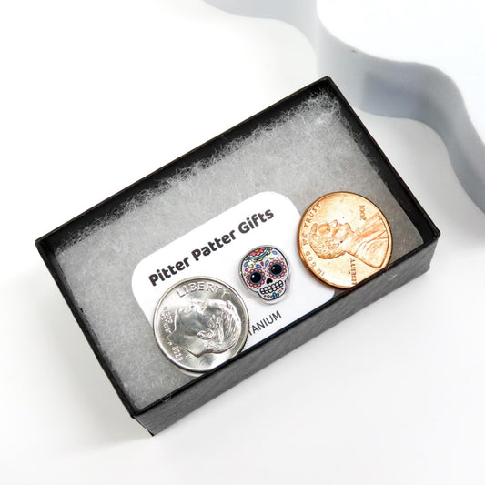 SUGAR SKULL Earrings, Day of the Dead, Hypoallergenic Titanium Posts, Halloween Earrings