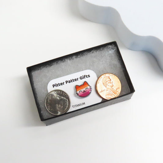 Lesbian Pride Cat Earrings · Lesbian Flag Jewelry · LGBTQ+ Accessories · Hypoallergenic Titanium Posts
