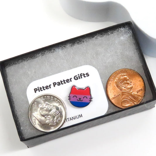 Bi Pride Earrings · LGBTQ+ Jewelry, Kawaii Cat Earrings, Hypoallergenic Titanium Posts