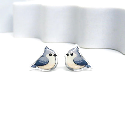 Tufted Titmouse Bird Earrings · Subtle Nature Studs · Dainty Bird Jewelry · Gift for Backyard Birder