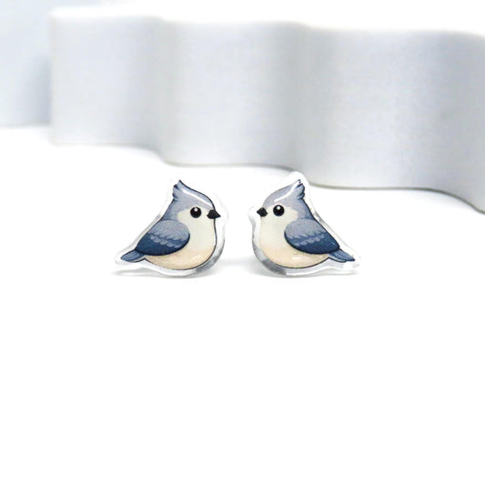 Tufted Titmouse Bird Earrings · Subtle Nature Studs · Dainty Bird Jewelry · Gift for Backyard Birder