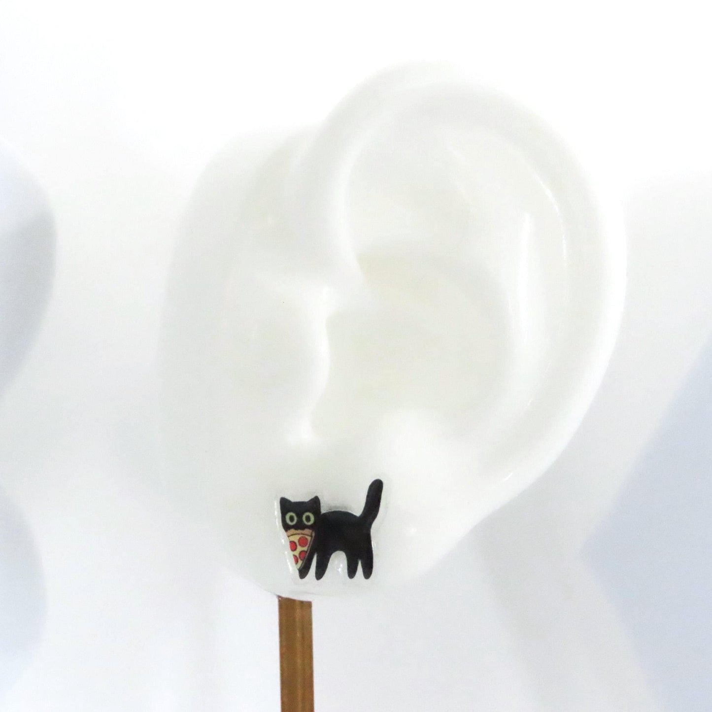 Pizza Cat Earrings, Kawaii Black Cat Earrings, Funny Cat Gift
