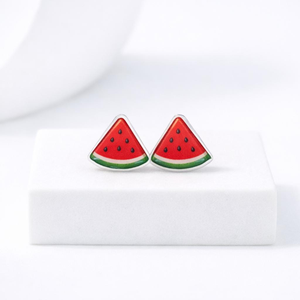 Watermelon Fruit Earrings, Hypoallergenic Titanium Posts