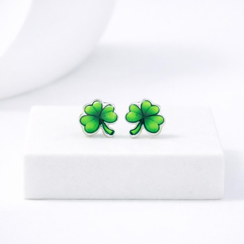 SHAMROCK Earrings, St Patricks Day, Green Clover Earring Studs with Your Choice of Posts