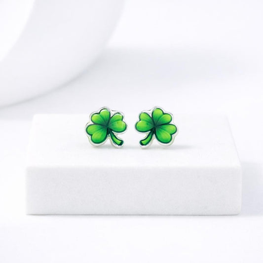 SHAMROCK Earrings, St Patricks Day, Green Clover Earring Studs with Your Choice of Posts