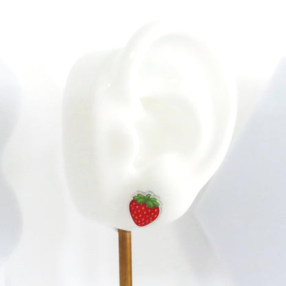 Strawberry Fruit Earrings, Summer Fruit Jewelry, Titanium Posts Hypoallergenic