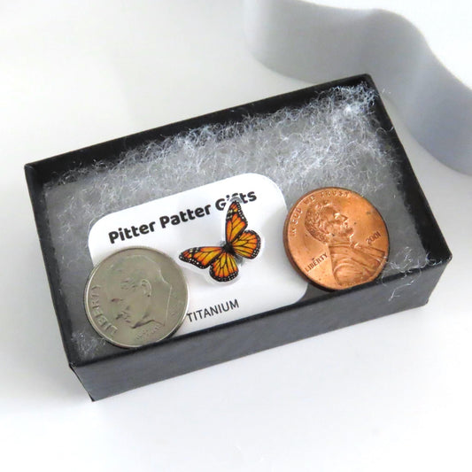 Monarch Butterfly Earrings, Hypoallergenic Titanium Posts and Nonmetal Post Options for Sensitive Ears