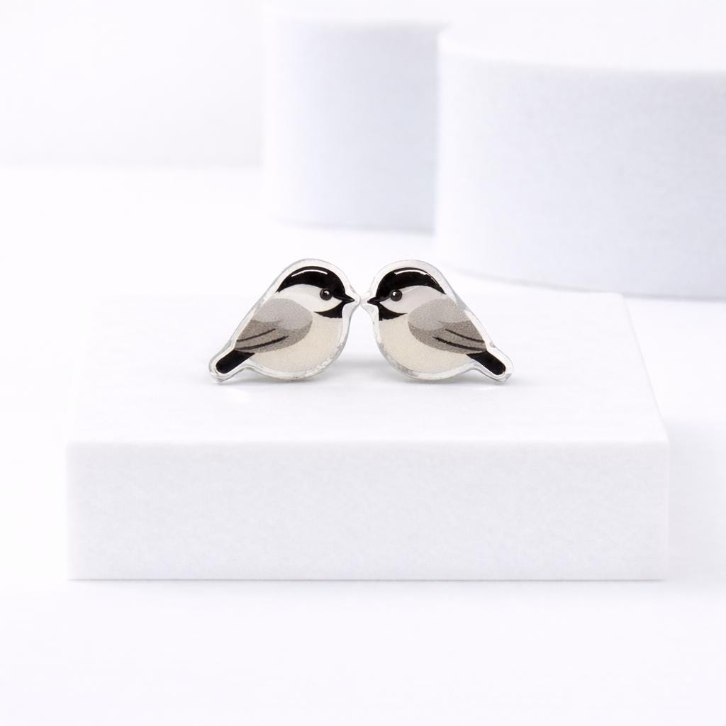 Chickadee Bird Earrings • Realistic Bird Studs for Nature Lovers • Gift for Bird Watcher • Lightweight Earrings with Titanium Posts