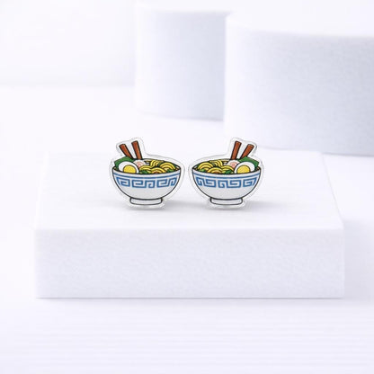 Ramen Noodle Earrings, Quirky Food Earrings, Titanium Posts for Sensitive Ears