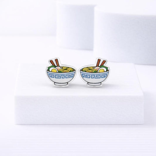 Ramen Noodle Earrings, Quirky Food Earrings, Titanium Posts for Sensitive Ears