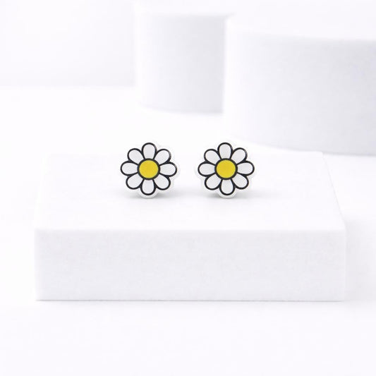 White Daisy Earrings, Daisy Studs, Flower Earrings, Titanium Posts, Boho Hippie Aesthetic,