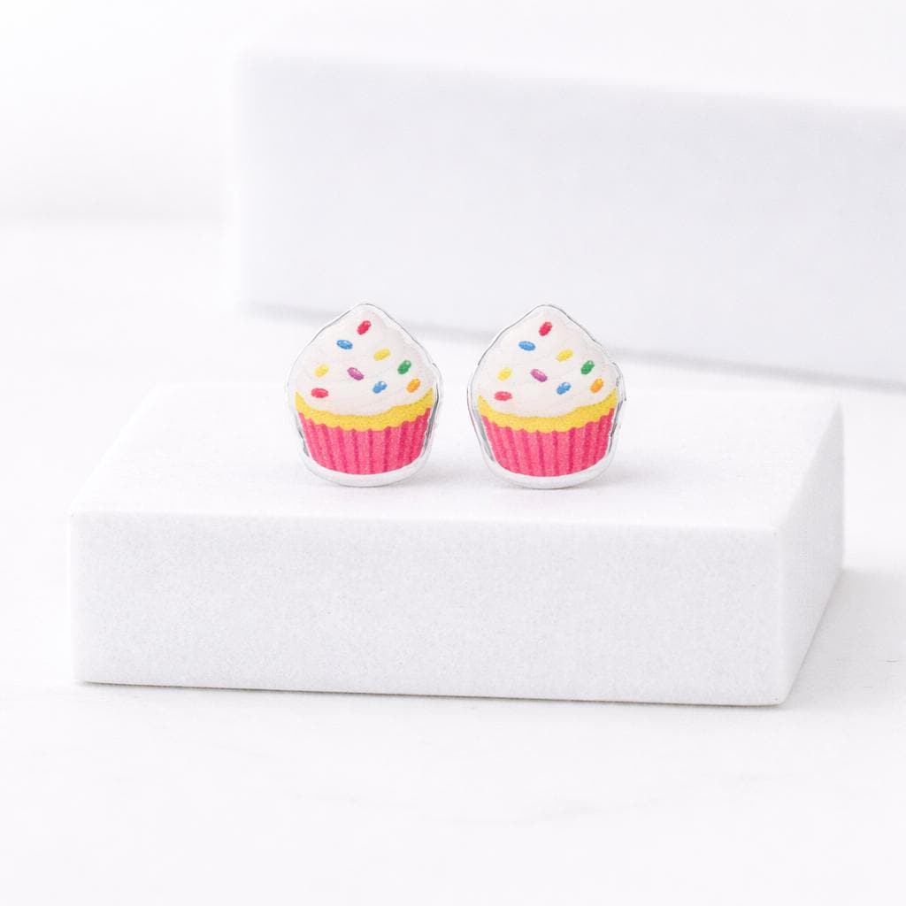 Birthday Cupcake Earrings, Hypoallergenic Titanium Posts