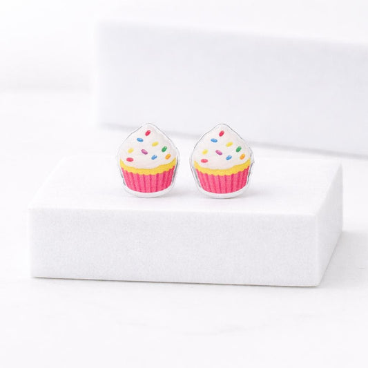 Birthday Cupcake Earrings, Hypoallergenic Titanium Posts