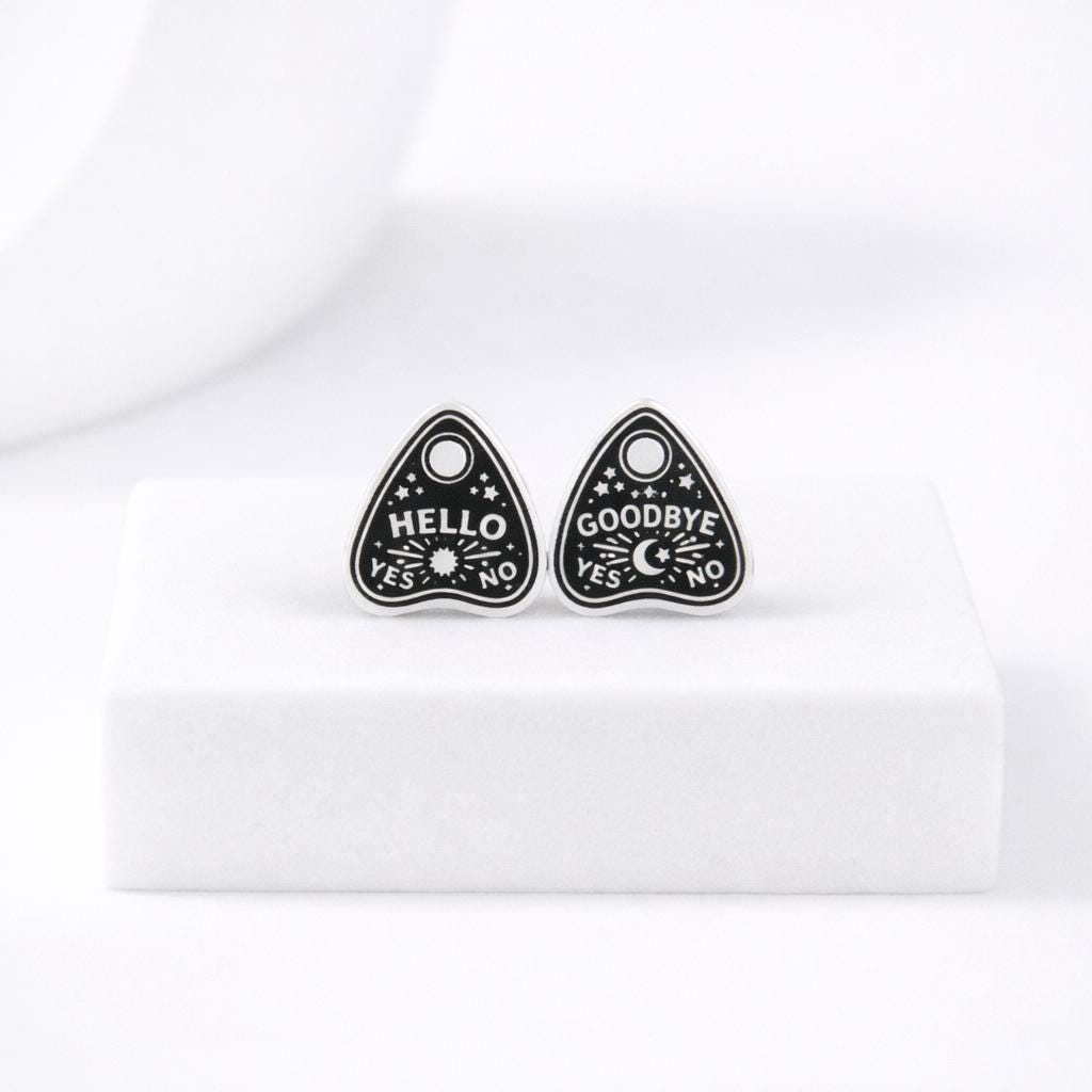 Planchette Earrings, Hypoallergenic Titanium Posts, Witchy Aesthetic, Quirky Earrings, Gothic Jewelry