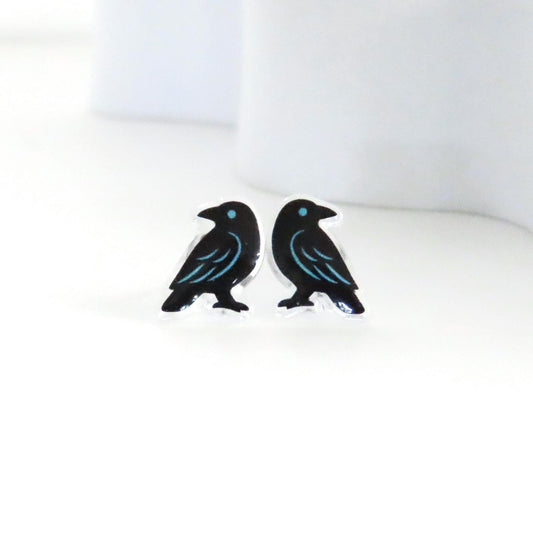 Mystical Raven Earrings, Black Crow Earrings, Gothic Earrings, Hypoallergenic Titanium Posts