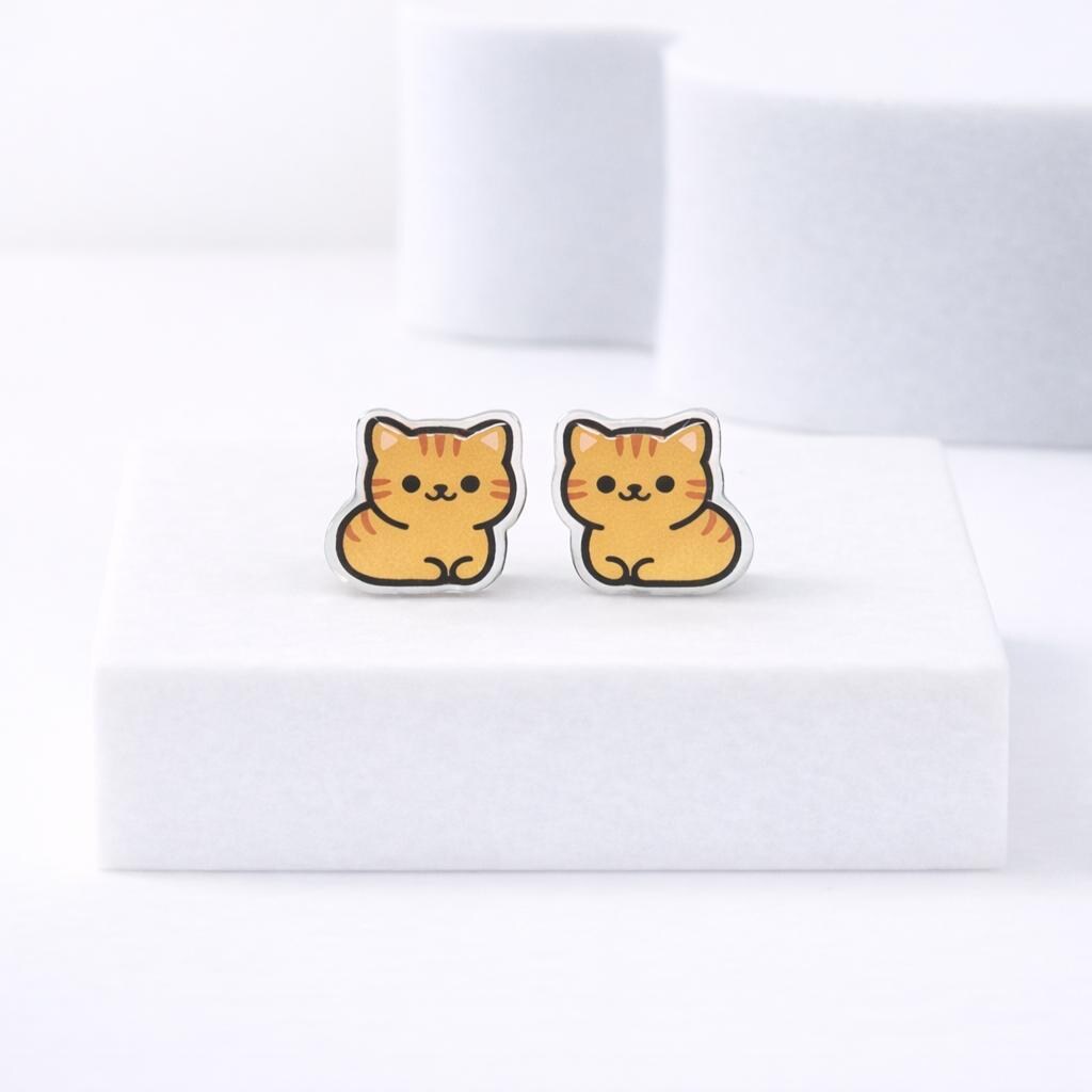 Cat Loaf Earrings, Cute Kawaii Cat Earrings, Hypoallergenic Titanium Posts for Sensitive Ears