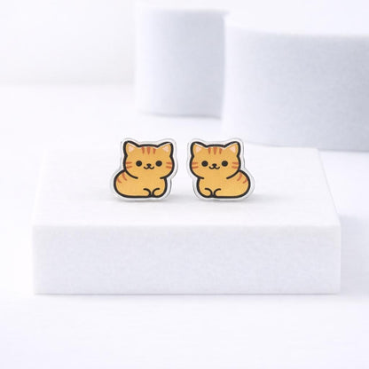 Cat Loaf Earrings, Cute Kawaii Cat Earrings, Hypoallergenic Titanium Posts for Sensitive Ears