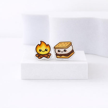 Smores Campfire Earrings, Titanium Posts, Food Jewelry, Kawaii Earrings