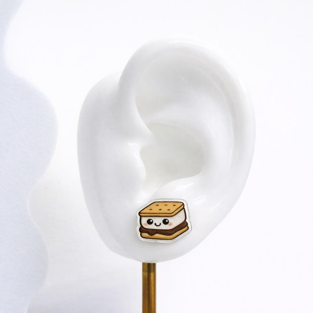 Smores Campfire Earrings, Titanium Posts, Food Jewelry, Kawaii Earrings