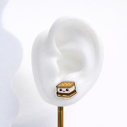 Smores Campfire Earrings, Titanium Posts, Food Jewelry, Kawaii Earrings