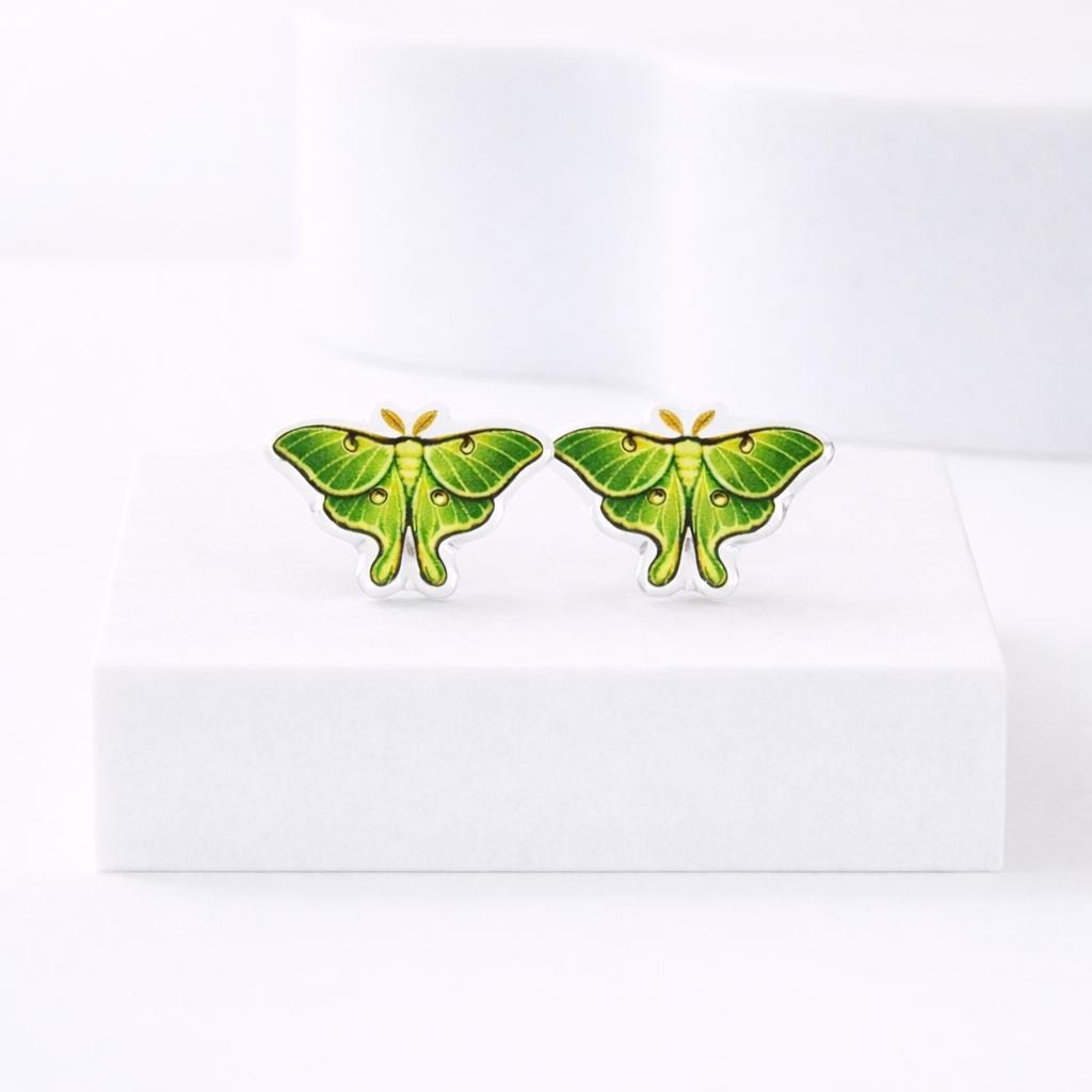 Luna Moth Earrings, Whimsical Insect Jewelry, Hypoallergenic Posts