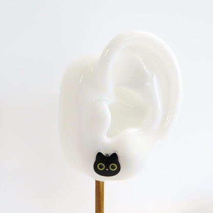 Black Cat Earrings, Lightweight Acrylic Studs with Hypoallergenic Titanium Posts for Sensitive Ears