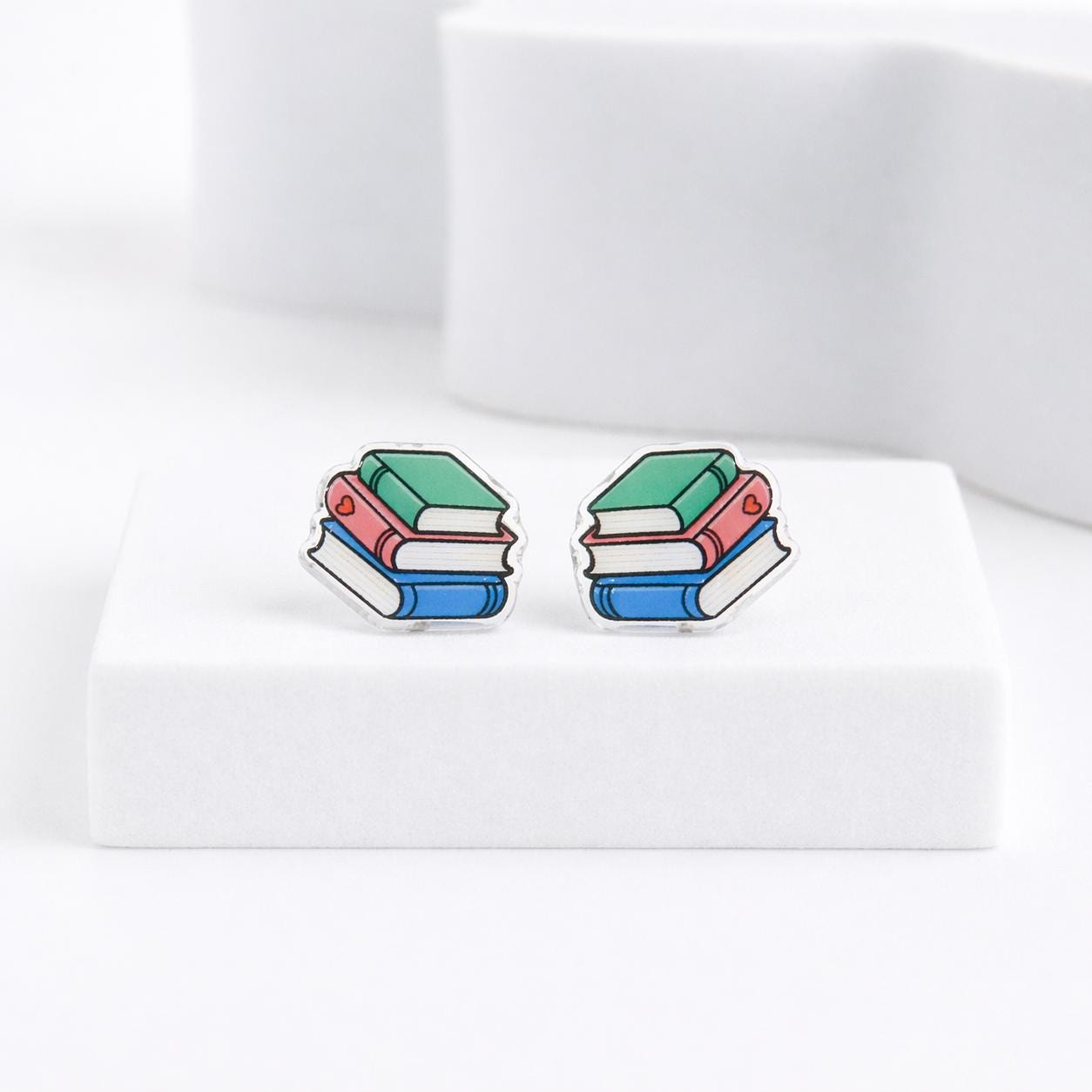 Book Stack Earrings, Bookish Reader Gift, Librarian Jewelry, Titanium Posts