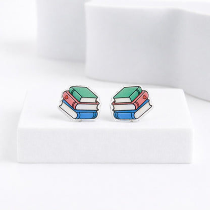 Book Stack Earrings, Bookish Reader Gift, Librarian Jewelry, Titanium Posts
