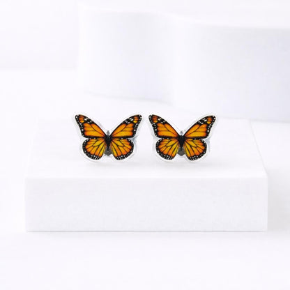 Monarch Butterfly Earrings, Hypoallergenic Titanium Posts and Nonmetal Post Options for Sensitive Ears