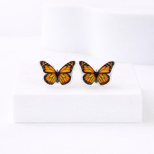 Monarch Butterfly Earrings, Hypoallergenic Titanium Posts and Nonmetal Post Options for Sensitive Ears
