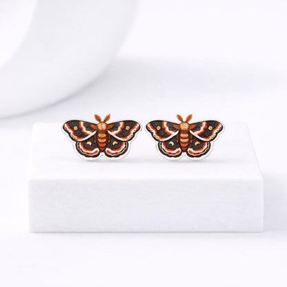 Cecropia Moth Earrings, Hypoallergenic Titanium Posts, Nickel Free Earrings for Sensitive Ears