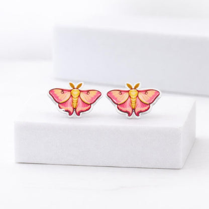 Rosy Maple Moth Earrings, Nature Inspired Jewelry, Hypoallergenic Titanium Posts