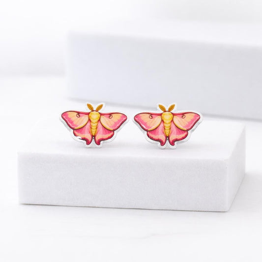 Rosy Maple Moth Earrings, Nature Inspired Jewelry, Hypoallergenic Titanium Posts