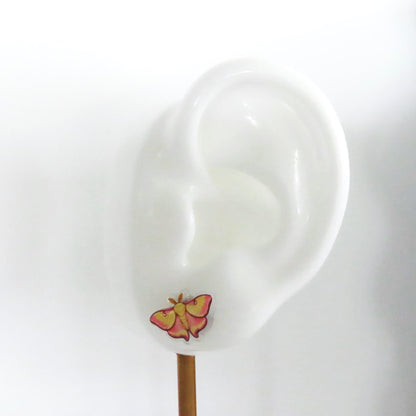Rosy Maple Moth Earrings, Nature Inspired Jewelry, Hypoallergenic Titanium Posts