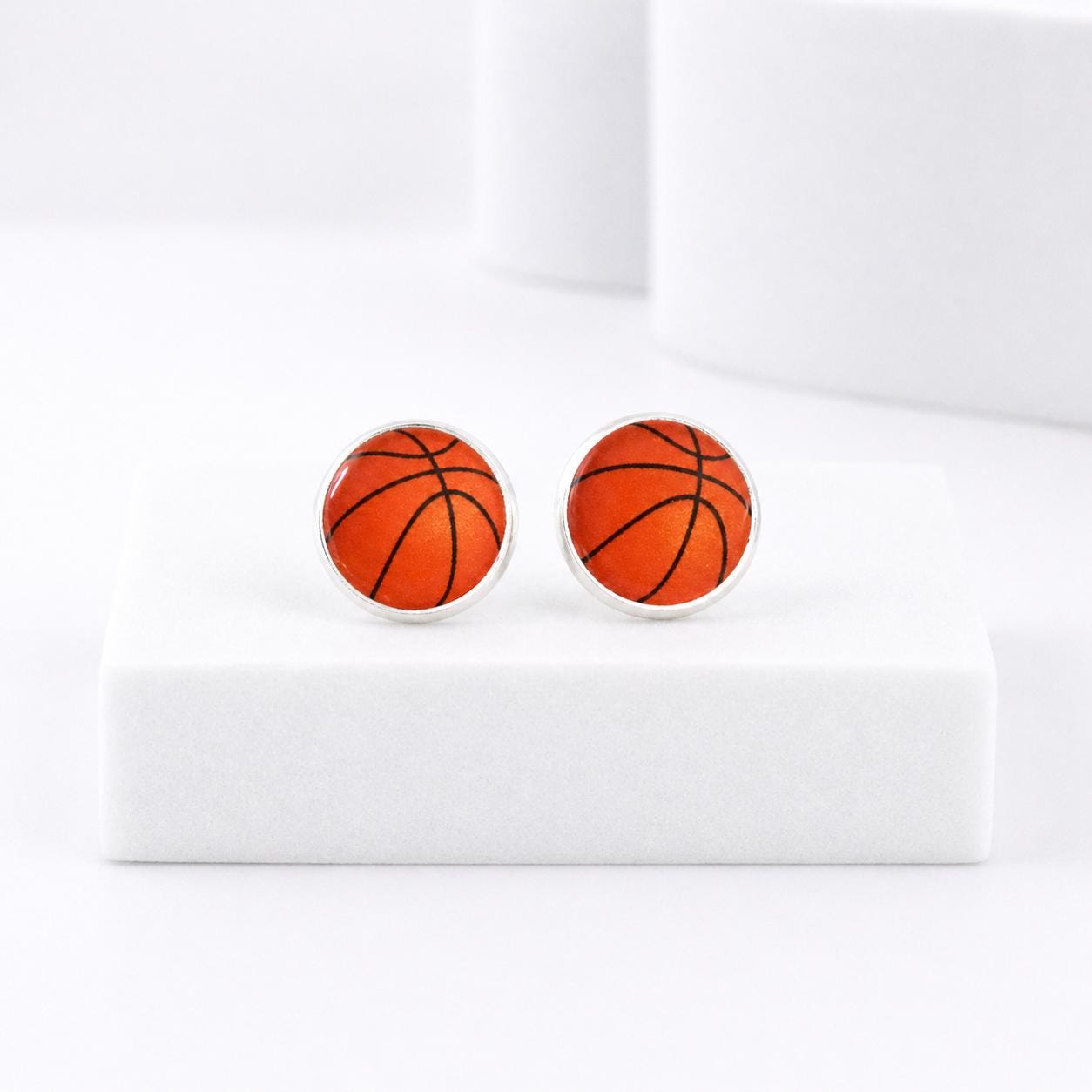 Basketball Earrings Studs, Titanium Posts, Sports Jewelry
