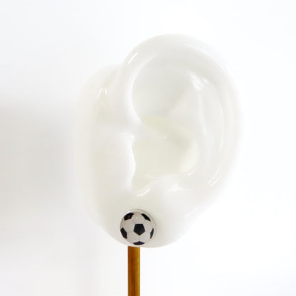 Soccer Ball Stud Earrings, Hypoallergenic Titanium Posts, Acrylic Sports Jewelry