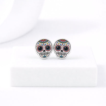 SUGAR SKULL Earrings, Day of the Dead, Hypoallergenic Titanium Posts, Halloween Earrings