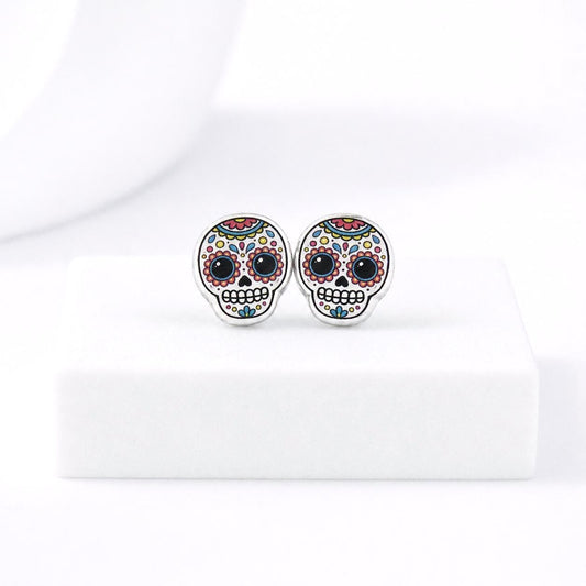 SUGAR SKULL Earrings, Day of the Dead, Hypoallergenic Titanium Posts, Halloween Earrings