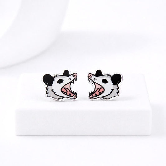 Possum Earrings, Opossum Studs, Weird Earrings, Hypoallergenic Titanium Posts