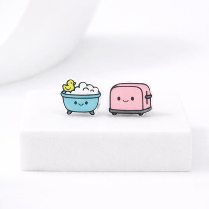 Toaster Bath Earrings · Quirky Meme Earrings · Live Laugh Toaster Bath  · Dark Humor Edgy Gift · Titanium Posts