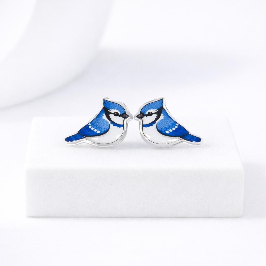 BLUE JAY Earrings · Birding Birder Gift, Bird Jewelry, Titanium Posts