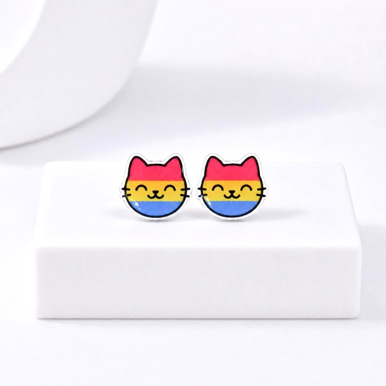 Pan Pride Cat Earrings, Titanium Posts, LGBTQ+ Jewelry