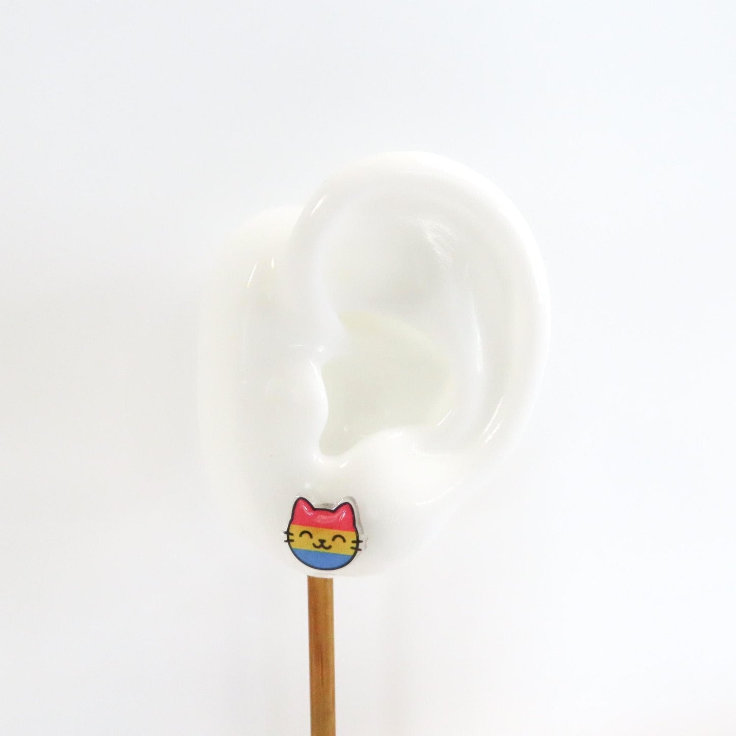 Pan Pride Cat Earrings, Titanium Posts, LGBTQ+ Jewelry