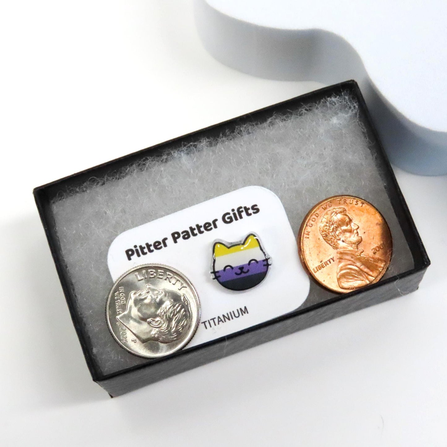 Nonbinary Pride Cat Earrings, LGBTQ Jewelry,  Hypoallergenic Titanium Posts