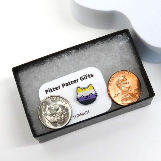 Nonbinary Pride Cat Earrings, LGBTQ Jewelry,  Hypoallergenic Titanium Posts