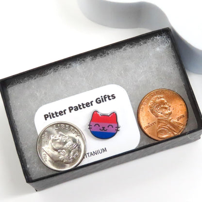 Bi Pride Earrings · LGBTQ+ Jewelry, Kawaii Cat Earrings, Hypoallergenic Titanium Posts