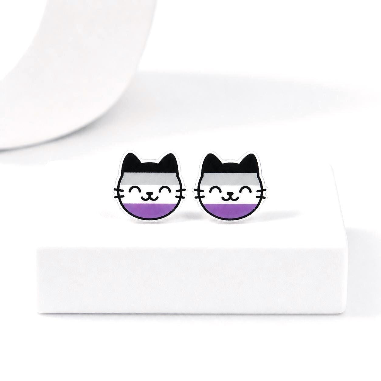 Ace Pride Cat Earrings, Asexual Flag Jewelry, Titanium Posts