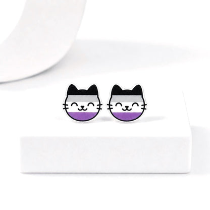 Ace Pride Cat Earrings, Asexual Flag Jewelry, Titanium Posts